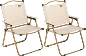 Outsunny Vízparti Szék 2 db-os, összecsukható kertiszék acél vázzal, fa hatású, vízparti és kempingező szék, Oxford, Khaki | Aosom