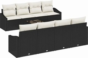 vidaXL Kanapé Szett párnával tárolóval 7 pcs Fekete és Krém polirattan