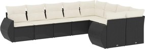 vidaXL 9 részes fekete polyrattan kerti ülőgarnitúra párnákkal