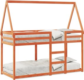 vidaXL viaszbarna tömör fenyőfa ágy emelettel és tetővel 80 x 200 cm