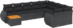 vidaXL 10 részes fekete polyrattan kerti ülőgarnitúra párnákkal