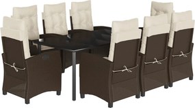 vidaXL 9 részes barna polyrattan kerti étkezőgarnitúra párnákkal