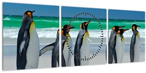 Kép - A Királyi pingvinek csoportja (órával) (90x30 cm)
