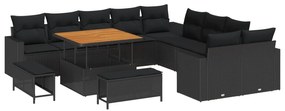 vidaXL Kerti Kanapé Szett párnával 17 pcs Fekete polirattan