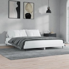 magasfényű fehér szerelt fa ágykeret 150 x 200 cm
