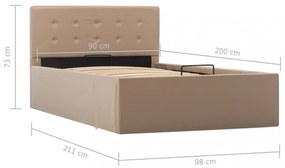 kávészínű műbőr hidraulikus ágykeret ágyneműtartóval 90x200 cm