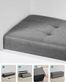 SONGMICS tárolós ülőke, összecsukható pad lábakkal, 38 × 110 × 40 cm, szürke színben