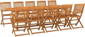vidaXL 11 részes tömör akácfa kerti étkezőgarnitúra 280x90x75 cm