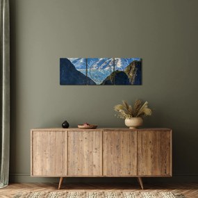 Tájkép hegyekkel (órával) (90x30 cm)