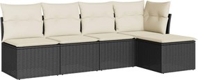 vidaXL 5 részes fekete polyrattan kerti kanapészett párnákkal