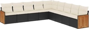 vidaXL 9 részes fekete polyrattan kerti ülőgarnitúra párnákkal