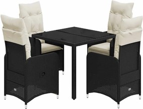 vidaXL 5 részes fekete polyrattan kerti bisztrógarnitúra párnákkal