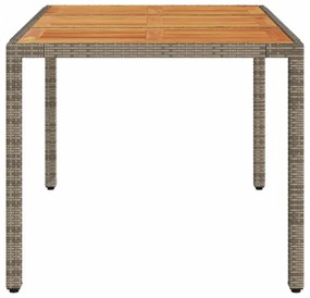 szürke polyrattan kerti asztal akácfa lappal 150 x 90 x 75 cm