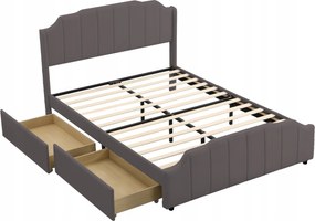 Kárpitozott ágy franciaágy 140 x 200 cm 2 fiók szürke bársony