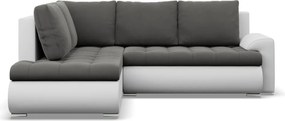 Tokio sarokkanapé, L alakú háttámlával, 2 ágyneműtartóval, bársony + műbőr, baloldali, szürke - fehér