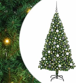 vidaXL Mű karácsonyfa 300 LED-del Zöld 180 cm PVC és Acél és Műanyag