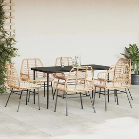 7 észes barna polyrattan üveg kerti étkezőgarnitúra párnával
