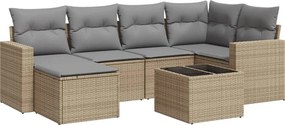 vidaXL 7 részes bézs polyrattan kerti ülőgarnitúra párnákkal