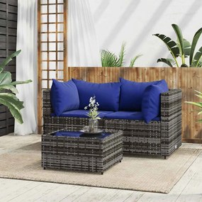 3 részes szürke polyrattan kerti ülőgarnitúra párnákkal