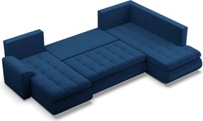 Tokio U sarokkanapé, 3 ágyneműtartóval, bársony, jobboldali, kék