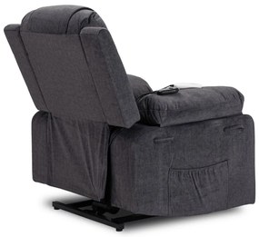 Elektromosan Vezérelhető Masszázsfunkciós Relaxfotel Sötétszürke Színben, Felállást Segítő Funkcióval. FENIX