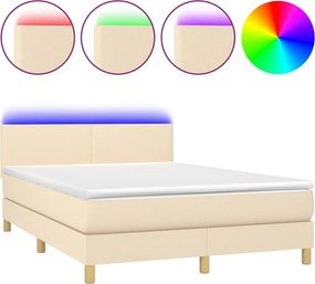 vidaXL krémszínű szövet rugós és LED-es ágy matraccal 140x200 cm