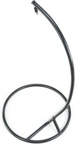 Fekete függő fotel KOKON állvánnyal, fehér-szürke párna