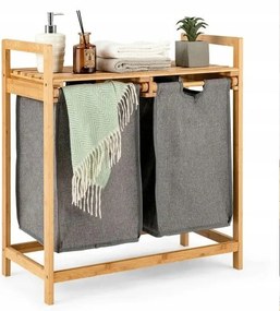 Szennyestartó Kosár Bambusz 2 Rekeszes Polcos Fürdőszoba Szekrény Két Rekesz