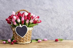 Öntapadó tapéta piros tulipán kosárban