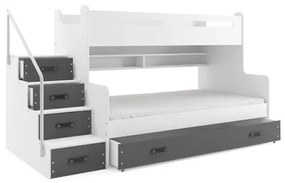 Gyermek emeletes ágy MAX III tárolóhellyel 80x200 cm - fehér Szürke