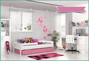 HUGO gyerek ágy színes fiókkal, 80x160 cm, fehér/rózsaszín