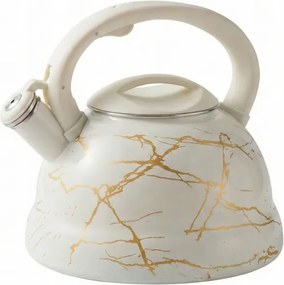 Acél vízforraló 3L-es síppal indukcióhoz és gázhoz arany márvány mintával