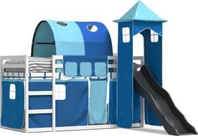 vidaXL kék emeletes ágy csúszdával és függönnyel 90 x 200 cm