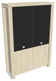 Verno+ magas szekrény 140 x 46 x 210 cm, kombinált ajtó, akác / fekete