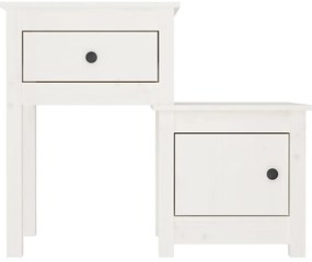 2 darab fehér tömör fenyőfa éjjeliszekrény 79,5 x 38 x 65,5 cm