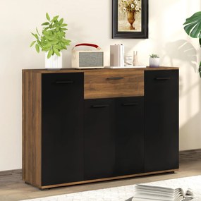 HOMCOM Barna és Fekete Buffet Tárolószekrény 4 Szekrénnyel, Fiókkal és Állítható Polcokkal, Mérete: 120 x 35 x 85 cm | Aosom