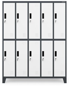 10 rekeszes öltözőszekrény lábakon BARTEK, 1360 x 1720 x 450 mm, antracit-fehér