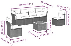 7 részes fekete polyrattan kerti ülőgarnitúra párnával