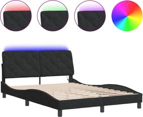 vidaXL fekete bársony ágykeret LED-ekkel matrac nélkül 140 x 200 cm