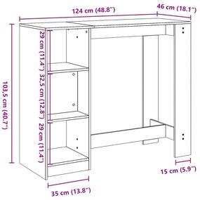 antik fa színű szerelt fa bárasztal polccal 124 x 46 x 103,5 cm