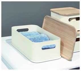 Eco Handled fehér tárolódoboz paulownia fa fedéllel, 21,3 x 43 cm - iDesign