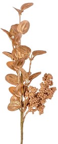 Metál arany és glitteres almalevél bogyós ág, 49cm magas