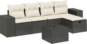 vidaXL 6 részes fekete polyrattan kerti ülőgarnitúra párnákkal