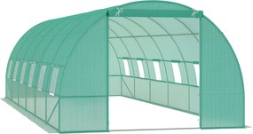 Outsunny Üvegház 800x300x200cm Fóliás Üvegház Paradicsomház Ajtóval, 12 Ablakkal, Galvanizált Acélból Készült Fóliás Túnel, Stabil Üvegház Növénytúnel