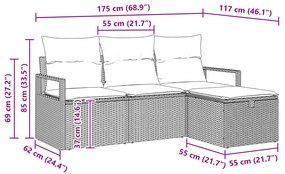 4 részes kert kanapé szett párnákkal fekete poli rattan
