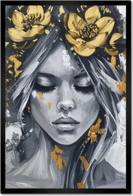 Poszter fekete keretben 40x60 Nő Absztrakt Arany Virág