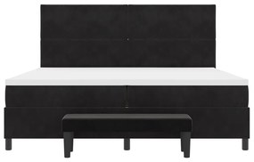 Box Spring Ágy Mattal és Padokkal Fekete 200x200 cm Bársony
