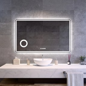 Fürdőszobai LED tükör 120x75cm | Páramentesítő - Kozmetikai tükör - Fényerő + színhőfok állítás - Digitális óra | Welland Luxury-Line G1094