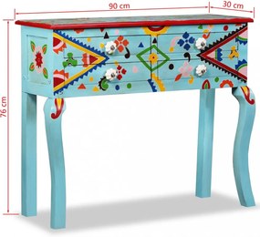 kézzel festett kék, tömör mangófa konzolasztal