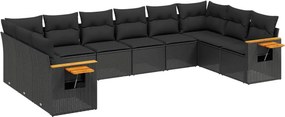 vidaXL 10 részes fekete polyrattan kerti ülőgarnitúra párnákkal
